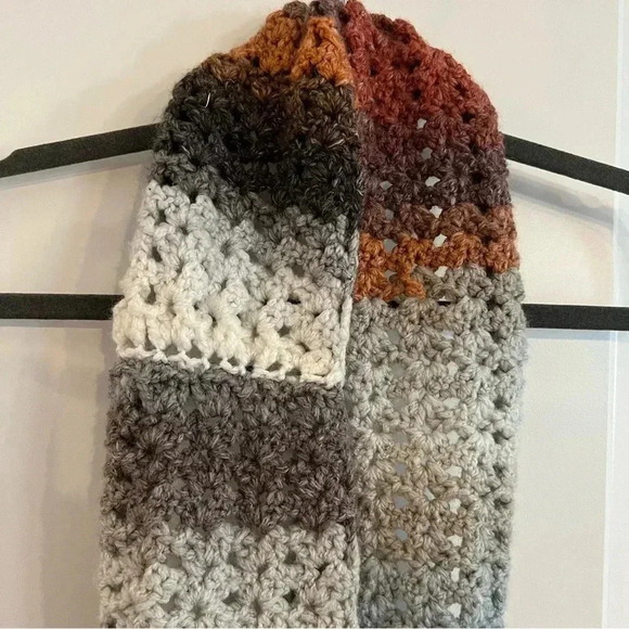 Infinity scarf crochet knit handmade color block by Allison Snow Eller - Picture 2 of 3